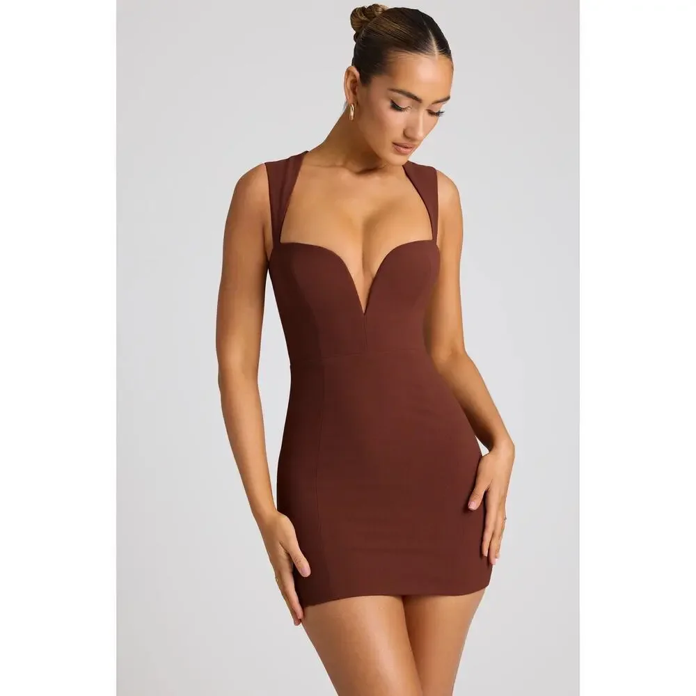 mini chocolate brown party dresses Draped Open-Back A-Line Mini Dress in Chocolate Brown